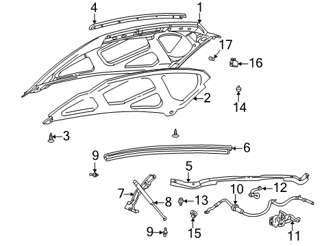 2001 Ford Excursion Hood & Components Latch Diagram for 4C3Z-16700-AA