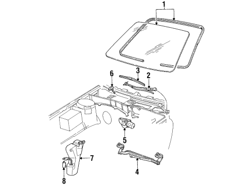 1989 Lincoln Continental Windshield Glass, Wiper Components Washer Reservoir Diagram for FOOY17618A