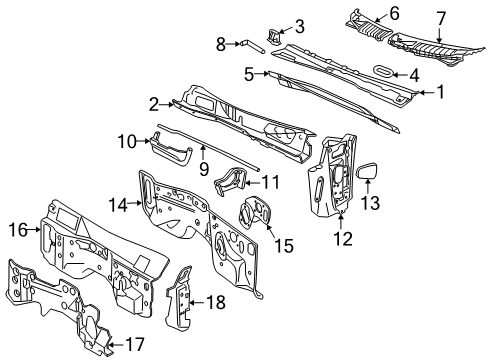 2007 Mercury Mountaineer Cowl Reinforcement Diagram for 1L2Z-78022A06-AA