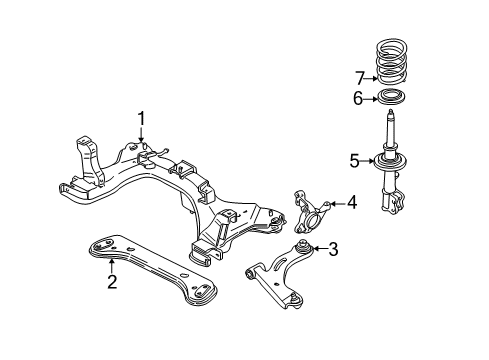 2001 Ford Escape Front Suspension Components, Lower Control Arm, Stabilizer Bar Crossmember Diagram for YL8Z-5B112-AA