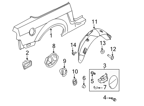 2010 Ford Mustang Quarter Panel & Components Fuel Door Screw Diagram for -W505144-S307