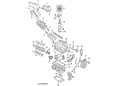 2010 Mercury Mountaineer Engine Parts, Mounts, Cylinder Head & Valves, Camshaft & Timing, Oil Cooler, Oil Pan, Oil Pump, Balance Shafts, Crankshaft & Bearings, Pistons, Rings & Bearings Front Mount Diagram for 7A2Z-6038-CA