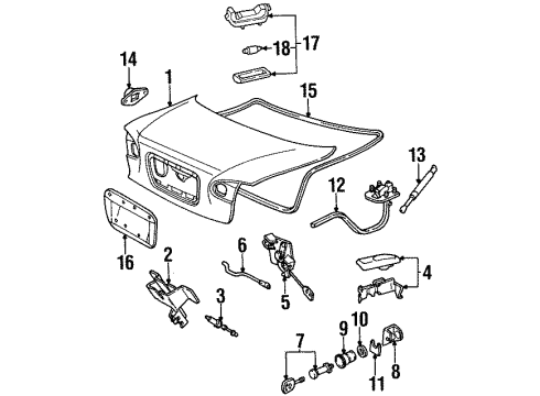 1999 Ford Contour Trunk Lid Latch Assembly Diagram for F5RZ-5443200-A