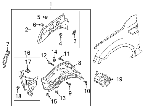 2021 Ford Ranger Structural Components & Rails Mount Bolt Nut Diagram for 2L1Z-78101C58-AA