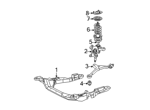 2004 Mercury Sable Front Suspension Components, Lower Control Arm, Stabilizer Bar Engine Cradle Diagram for 4F1Z-5C145-AA