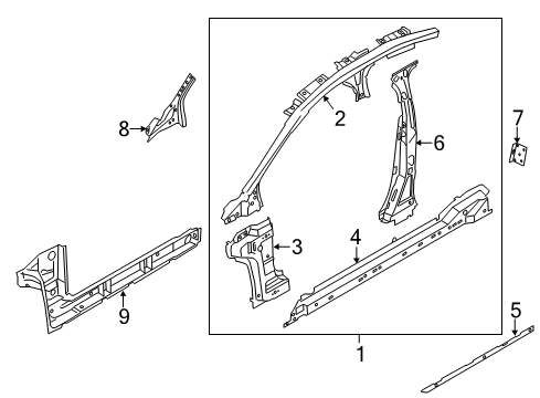 2019 Ford SSV Plug-In Hybrid Center Pillar & Rocker Hinge Pillar Reinforcement Diagram for GS7Z-5402542-A