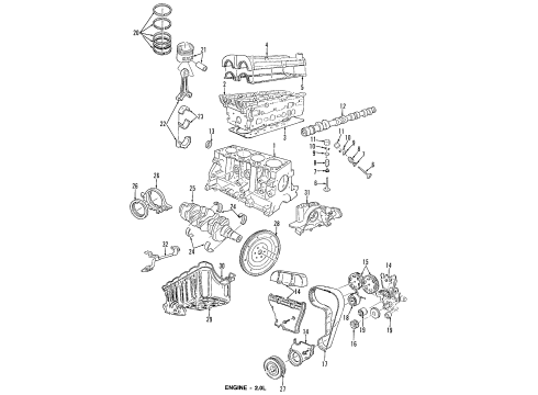 1997 Mercury Mystique Engine Parts, Mounts, Cylinder Head & Valves, Camshaft & Timing, Oil Pan, Oil Pump, Crankshaft & Bearings, Pistons, Rings & Bearings Outer Timing Cover Diagram for F5RZ6019A