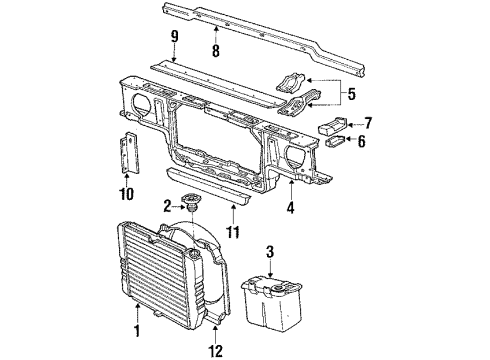 1986 Mercury Marquis Radiator & Components, Radiator Support, Cooling Fan Washer Reservoir Diagram for E4SZ-17618-B
