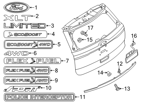 2013 Ford Explorer Exterior Trim - Lift Gate Handle Diagram for BB5Z-7841018-AA