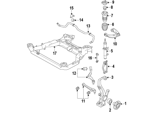 2011 Lincoln MKZ Front Suspension Components, Lower Control Arm, Upper Control Arm, Stabilizer Bar Strut Bumper Diagram for AE5Z-18198-A