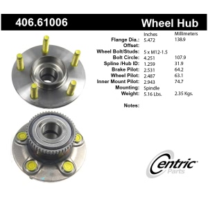 Centric Premium™ Wheel Bearing And Hub Assembly for Lincoln Continental - 406.61006
