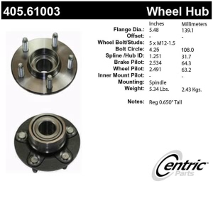 Centric Premium™ Hub And Bearing Assembly for Mercury Sable - 405.61003
