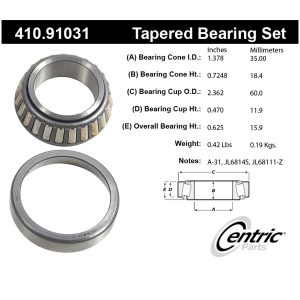 Centric Premium™ Front Passenger Side Outer Wheel Bearing and Race Set for Ford EXP - 410.91031