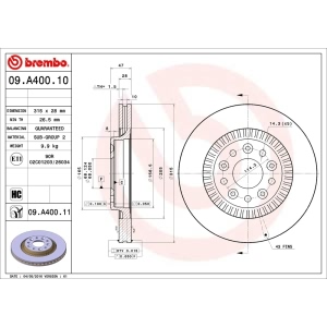 brembo UV Coated Series Front Brake Rotor for Ford Taurus X - 09.A400.11