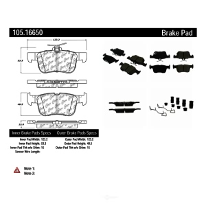 Centric Posi Quiet™ Ceramic Rear Disc Brake Pads for Lincoln MKC - 105.16650