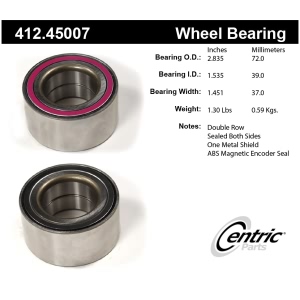 Centric Premium™ Front Passenger Side Double Row Wheel Bearing for Ford Fiesta - 412.45007
