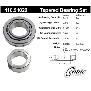 Centric Premium™ Rear Driver Side Wheel Bearing and Race Set for Mercury Montego - 410.91020