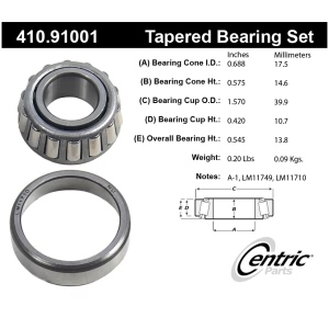 Centric Premium™ Front Passenger Side Outer Wheel Bearing and Race Set for Ford Escort - 410.91001