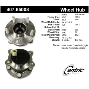 Centric Premium™ Rear Driver Side Non-Driven Wheel Bearing and Hub Assembly for Ford Escape - 407.65008