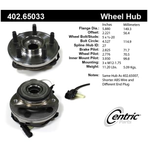 Centric Premium™ Front Passenger Side Driven Wheel Bearing and Hub Assembly for Ford Ranger - 402.65033