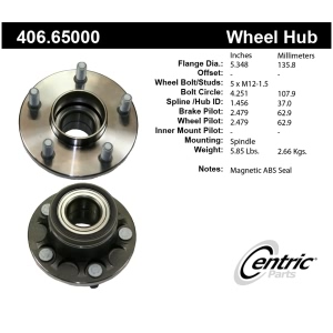 Centric Premium™ Rear Passenger Side Non-Driven Wheel Bearing and Hub Assembly for Ford Transit Connect - 406.65000