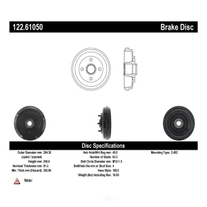 Centric Premium Rear Brake Drum for Ford Focus - 122.61050