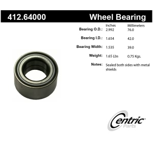 Centric Premium™ Front Passenger Side Double Row Wheel Bearing for Lincoln Continental - 412.64000